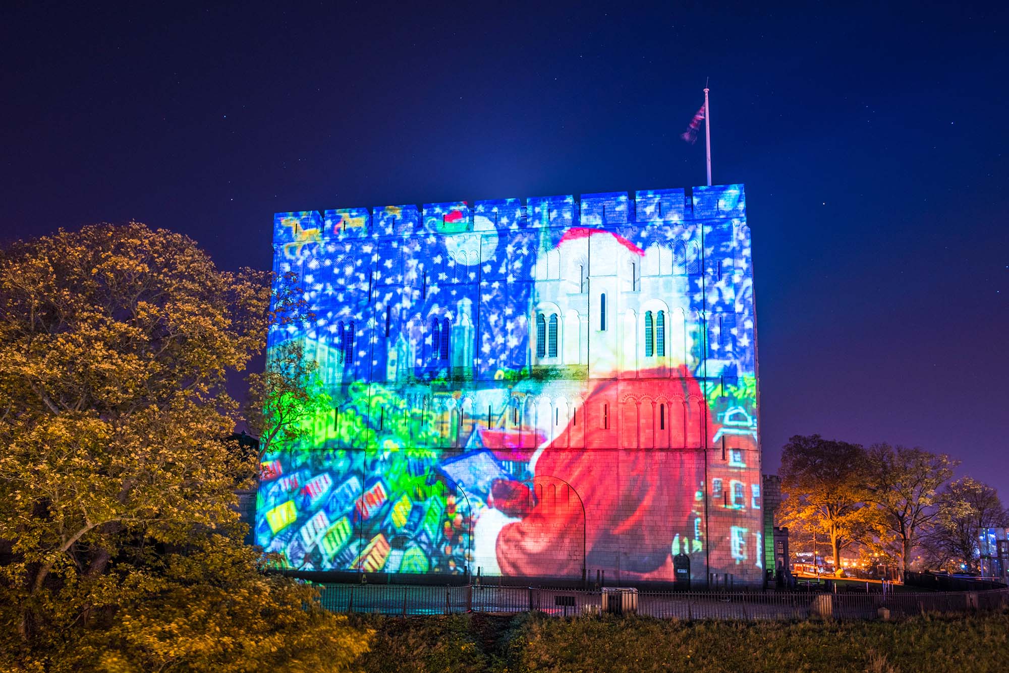 Santa on Norwich Castle Christmas Projection show