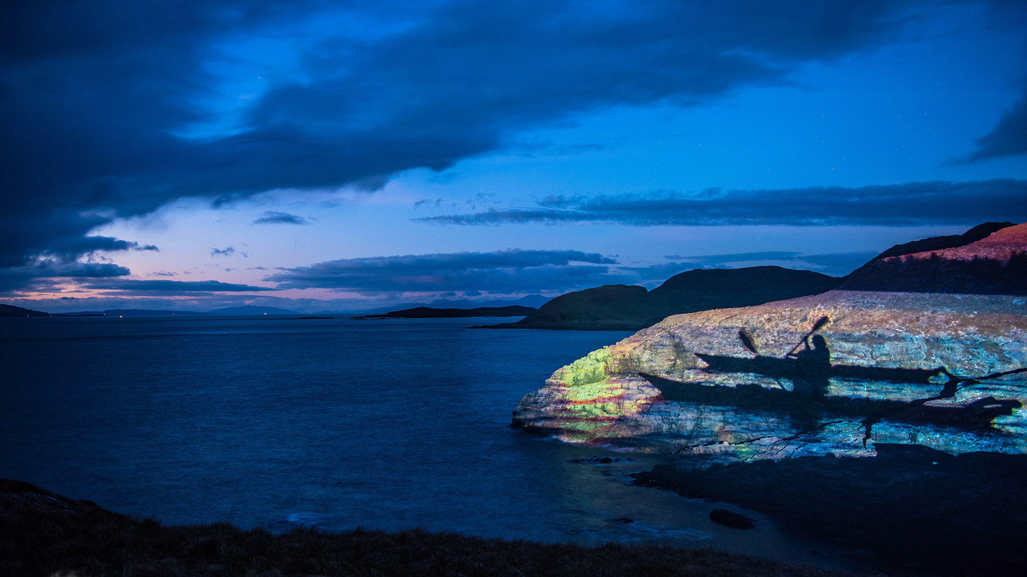 Calmac timelapse marketing film, projection on Scottish Rock