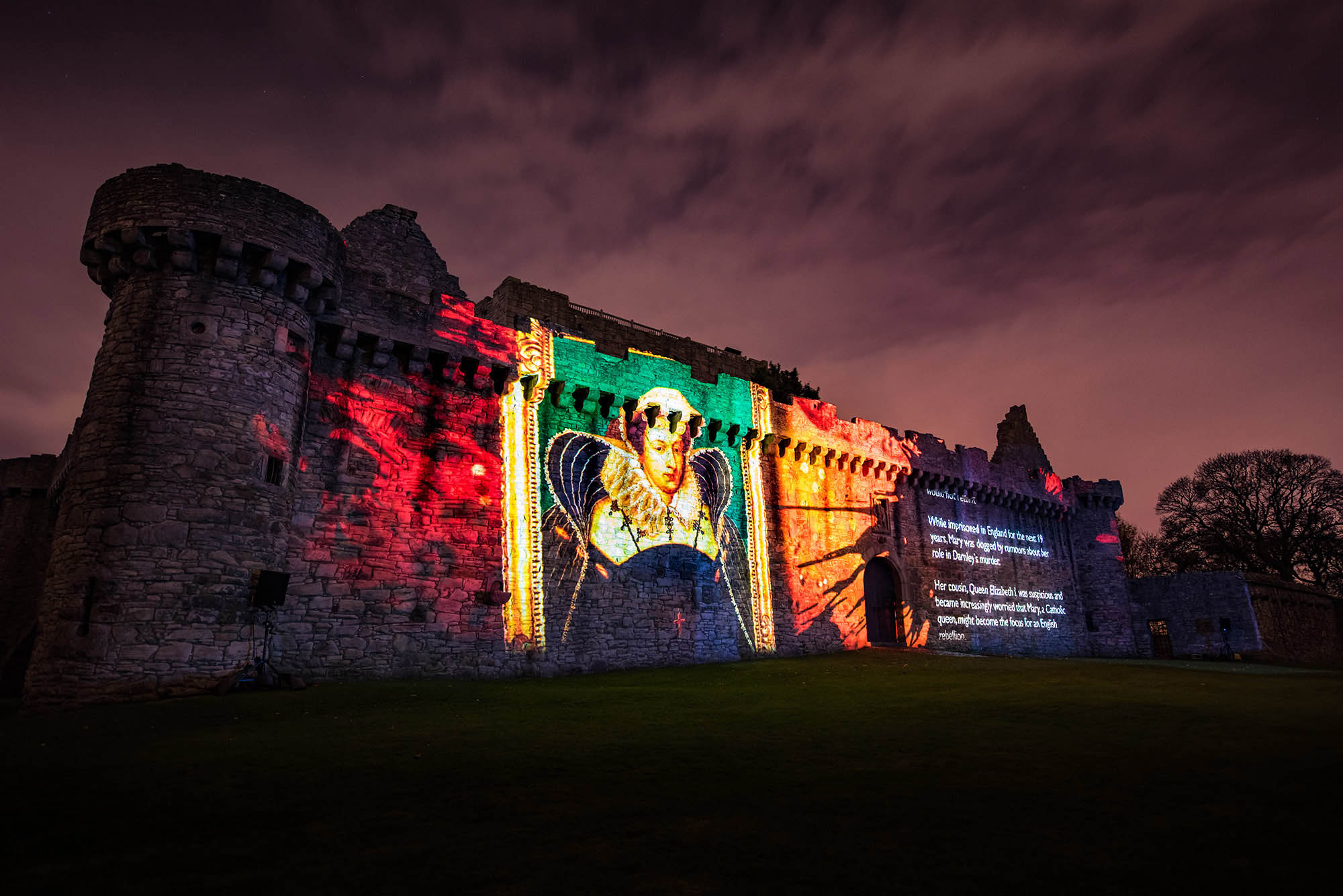 Spotlight on Mary, Projection Light Walk, Craigmillar Main wall