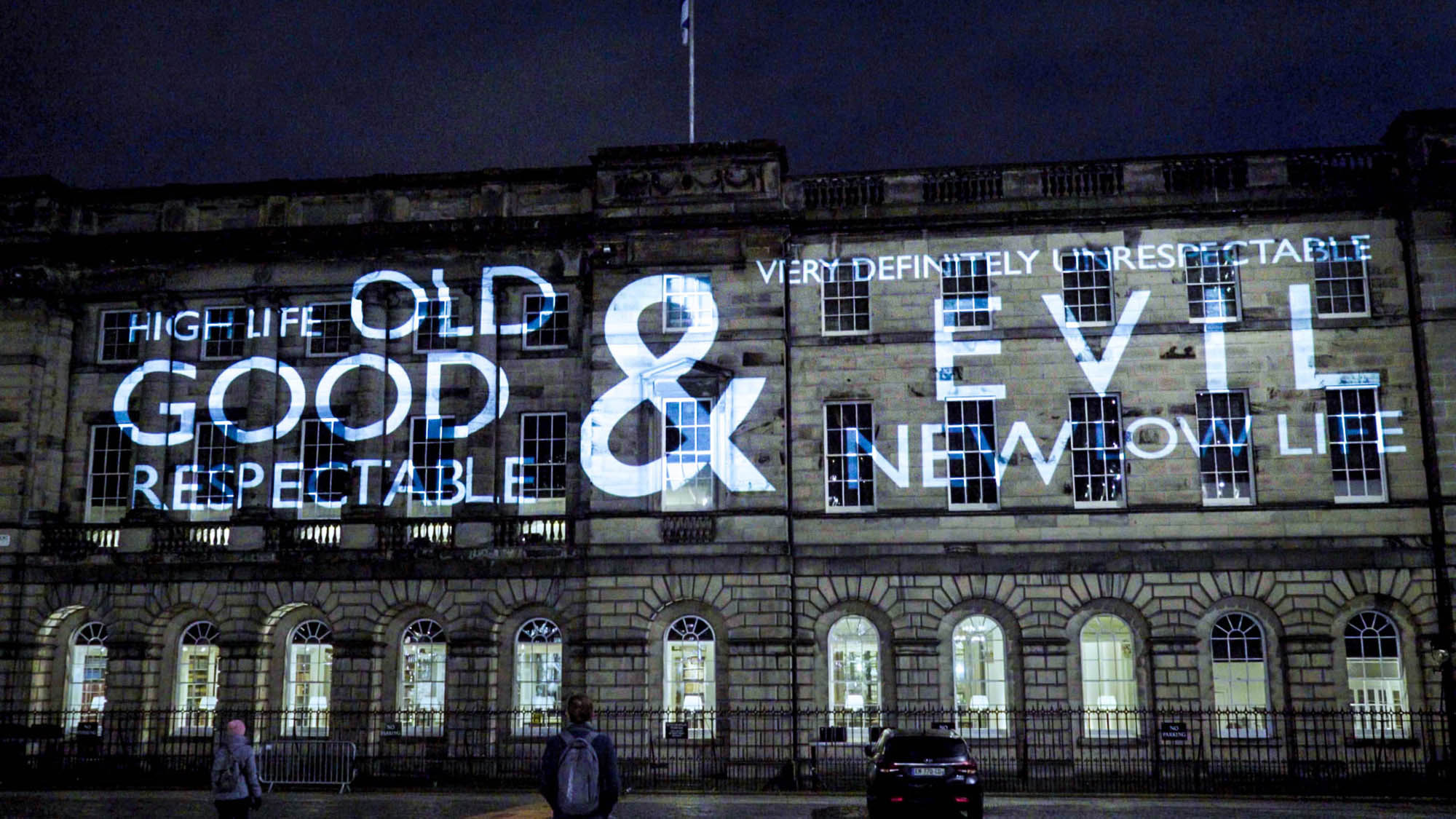 Message from the skies, projection on Signet Library