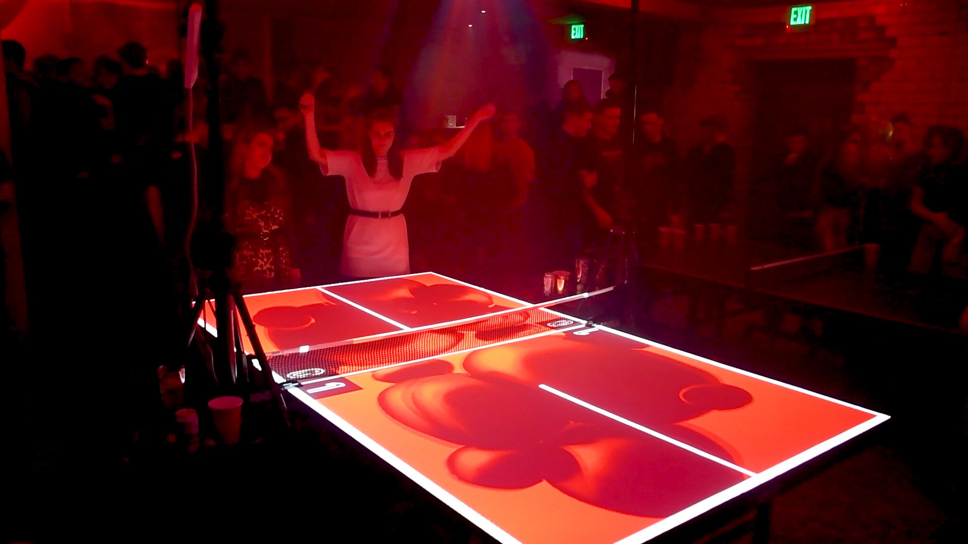 Asahi Interactive Ping Pong Table, with players and projection mapping