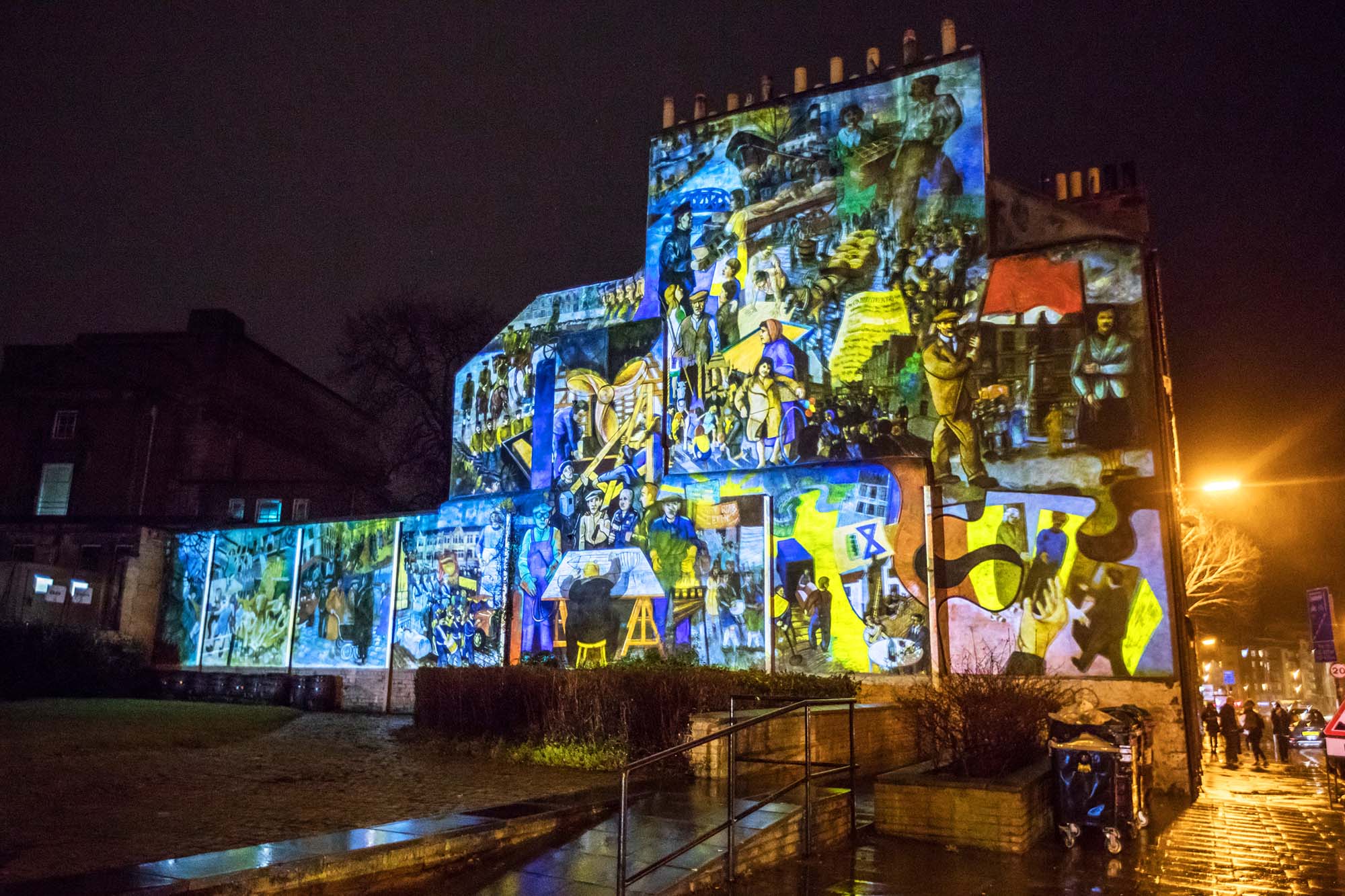 wide angle view of leith mural projection