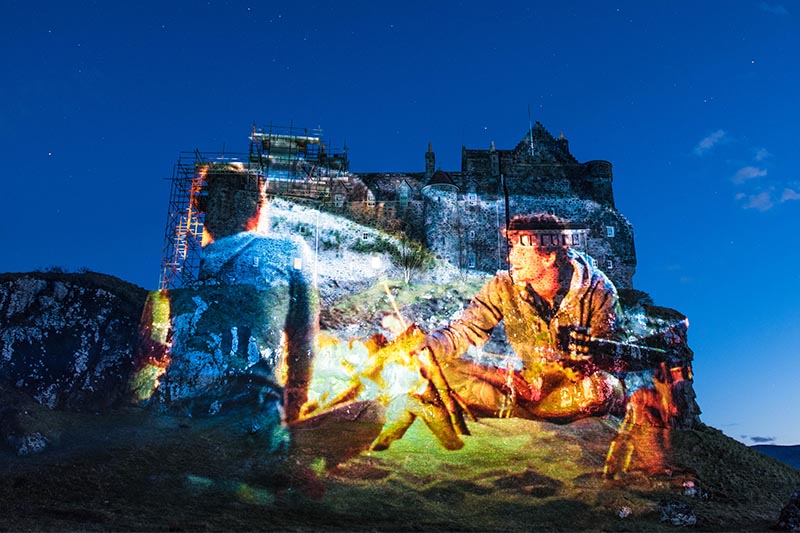 Calmac timelapse marketing film, projection on Duart Castle, Mull