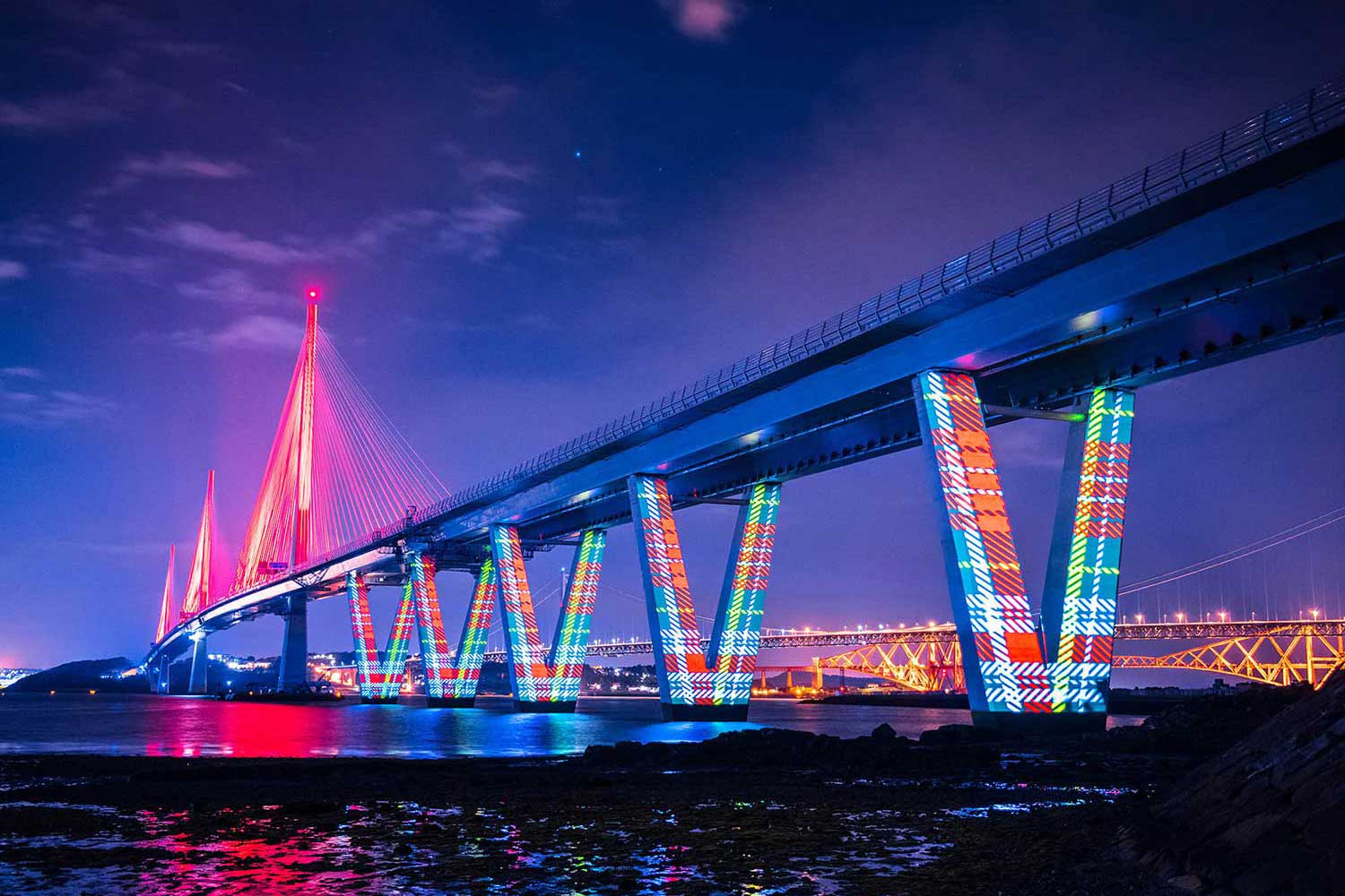 Queensferry Crossing Launch Projection mapping, under bridge