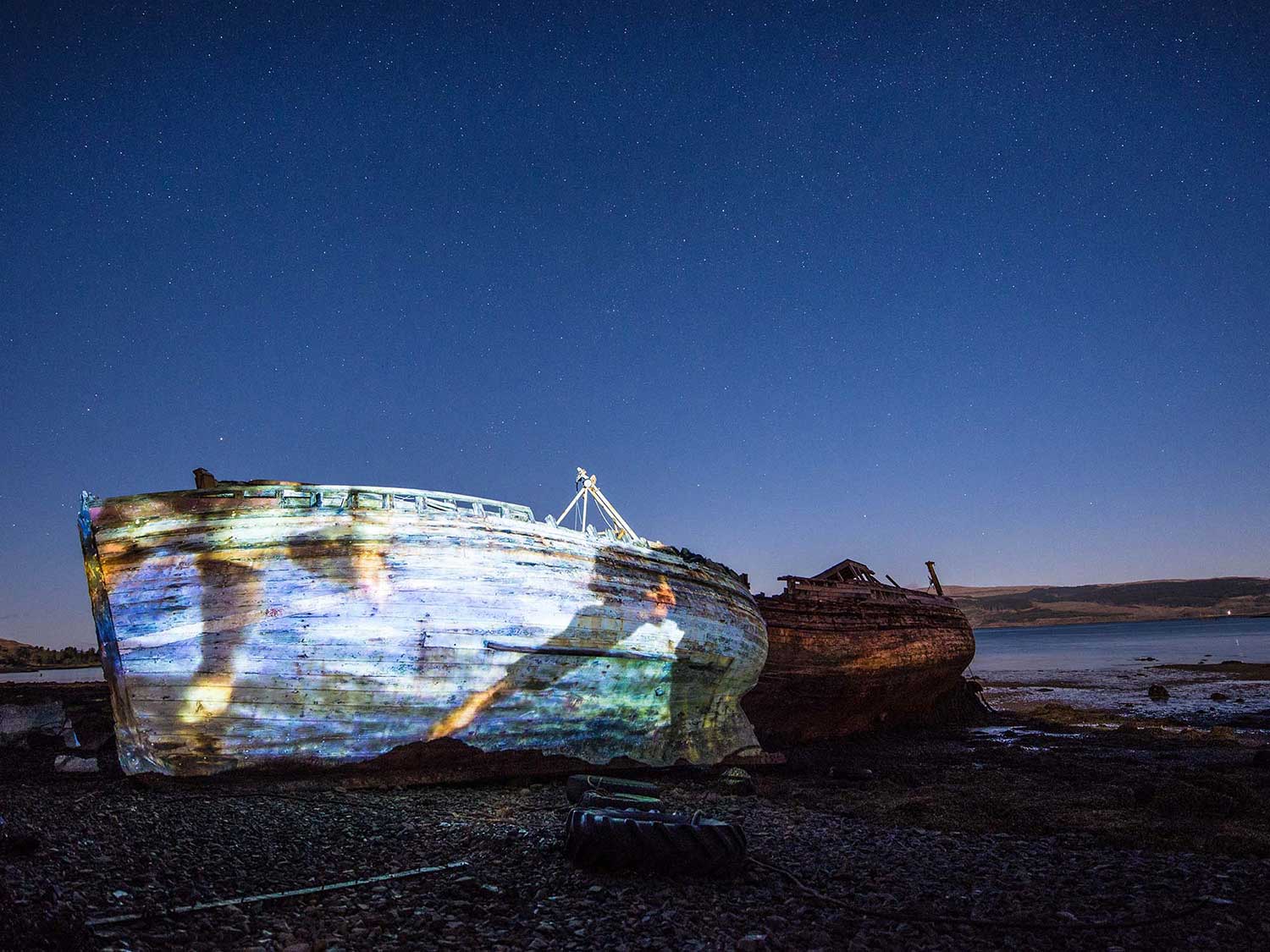Calmac timelapse marketing film, Guerrilla Projections on abandoned boats, Mull